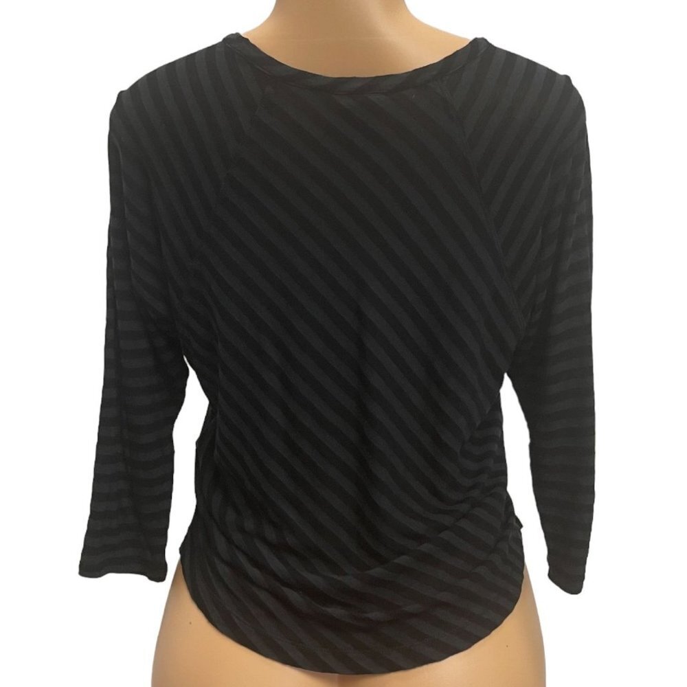 Calvin Klein Jeans Women Black Gray Top Shirt Pullover 3/4 Sleeve Off-Shoulder - Picture 3 of 9